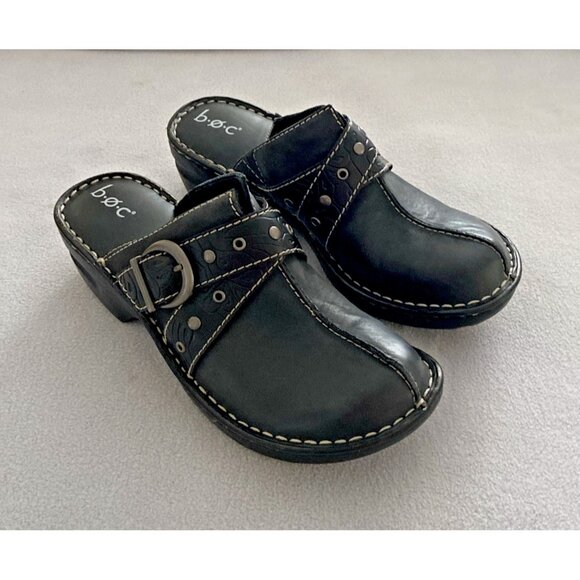 B.O.C. Born Womens Mules Sz 8 Concept Karley Clog Slip On Black Leather New - Picture 1 of 8